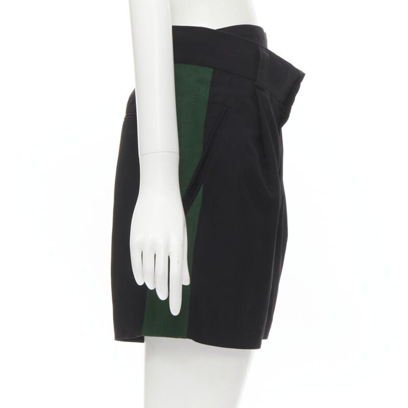 Haider Ackermann HAIDER ACKERMANN black green grosgrain trimmed side pleated front shorts FR34 XS Size 25" / US 0 / IT 36 - 4 Thumbnail