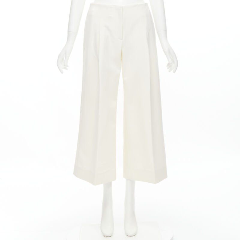 Oscar De La Renta OSCAR DE LA RENTA 2015 virgin wool crepe cream pleated wide pants US2 XS Size 27" / US 4 / IT 40 - 10 Thumbnail
