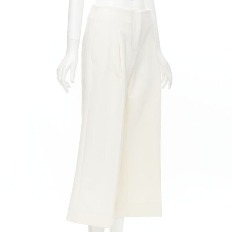 Oscar De La Renta OSCAR DE LA RENTA 2015 virgin wool crepe cream pleated wide pants US2 XS Size 27" / US 4 / IT 40 - 3 Thumbnail