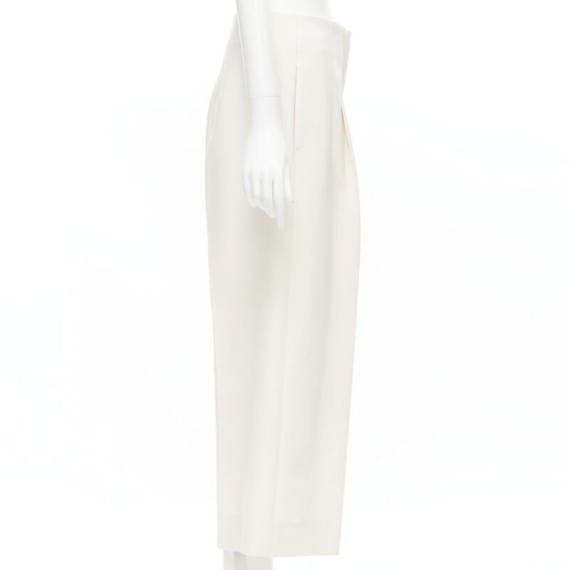 Oscar De La Renta OSCAR DE LA RENTA 2015 virgin wool crepe cream pleated wide pants US2 XS Size 27" / US 4 / IT 40 - 4 Thumbnail