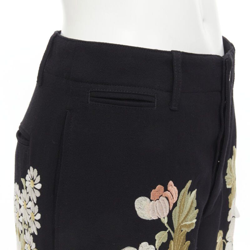 Gucci GUCCI 2017 black wool chrysanthemum floral embroidery wide leg trousers IT38 XS Size 26" / US 2 / IT 38 - 7 Thumbnail