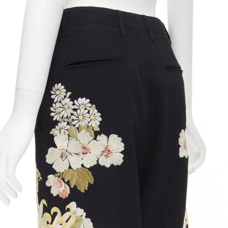 Gucci GUCCI 2017 black wool chrysanthemum floral embroidery wide leg trousers IT38 XS Size 26" / US 2 / IT 38 - 8 Thumbnail