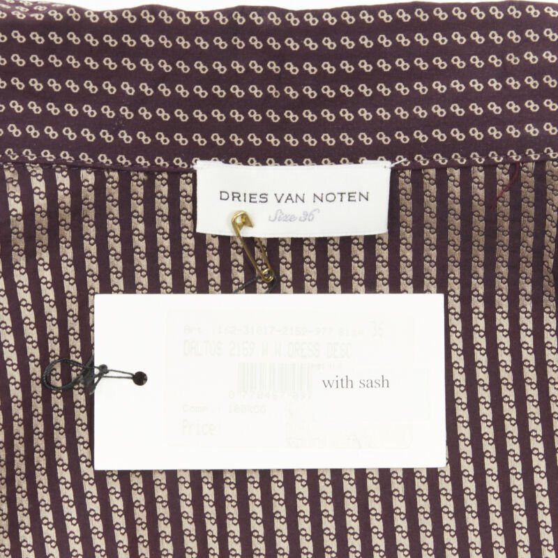 Dries Van Noten new DRIES VAN NOTEN Daltos 100% cotton burgundy pyjama robe belted dress FR36 XS Size XS / US 0-2 / IT 36-38 - 8 Thumbnail