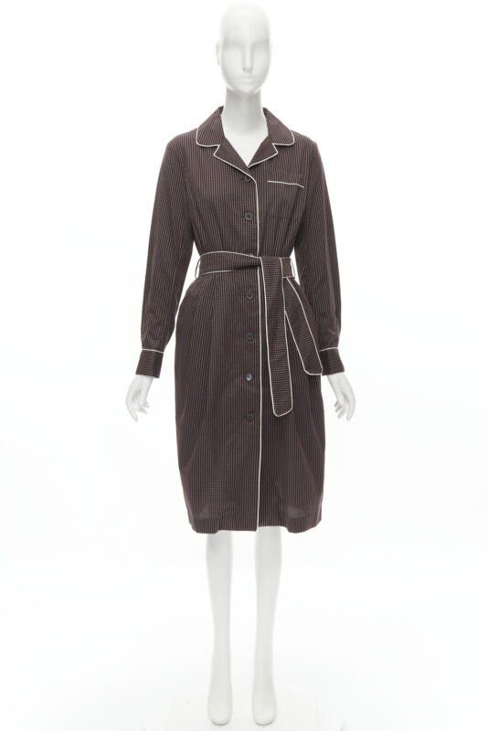 Dries Van Noten new DRIES VAN NOTEN Daltos 100% cotton burgundy pyjama robe belted dress FR36 XS Size XS / US 0-2 / IT 36-38 - 9 Thumbnail