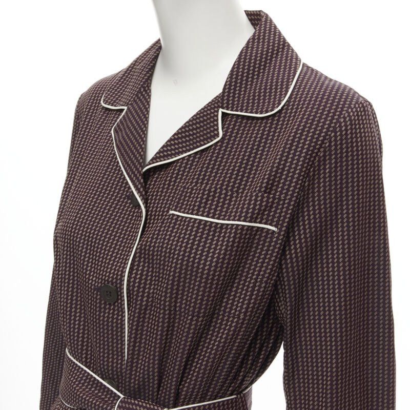 Dries Van Noten new DRIES VAN NOTEN Daltos 100% cotton burgundy pyjama robe belted dress FR36 XS Size XS / US 0-2 / IT 36-38 - 2 Thumbnail