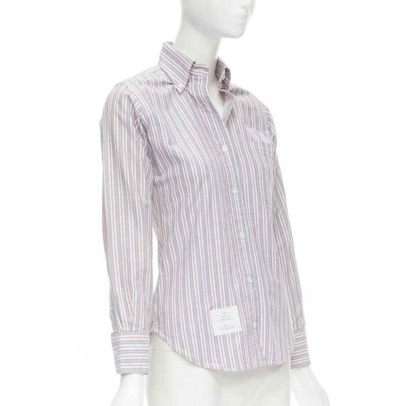 Thom Browne THOM BROWNE 2009 Signature grey red stripe cotton slim fit shirt US0 Size XS / US 0-2 / IT 36-38 - 3 Thumbnail