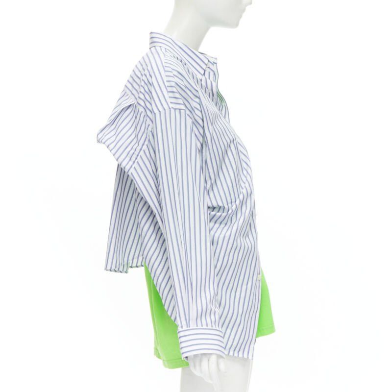 Balenciaga new BALENCIAGA 2017 green tshirt blue striped shirt 2 way draped top FR34 XS Size XS / US 0-2 / IT 36-38 - 5 Thumbnail