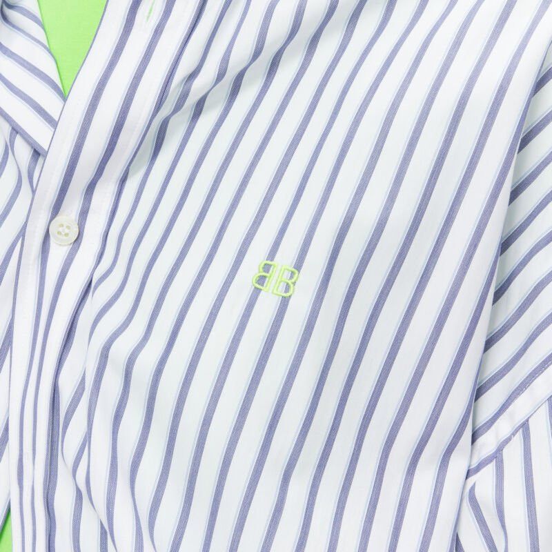 Balenciaga new BALENCIAGA 2017 green tshirt blue striped shirt 2 way draped top FR34 XS Size XS / US 0-2 / IT 36-38 - 8 Thumbnail
