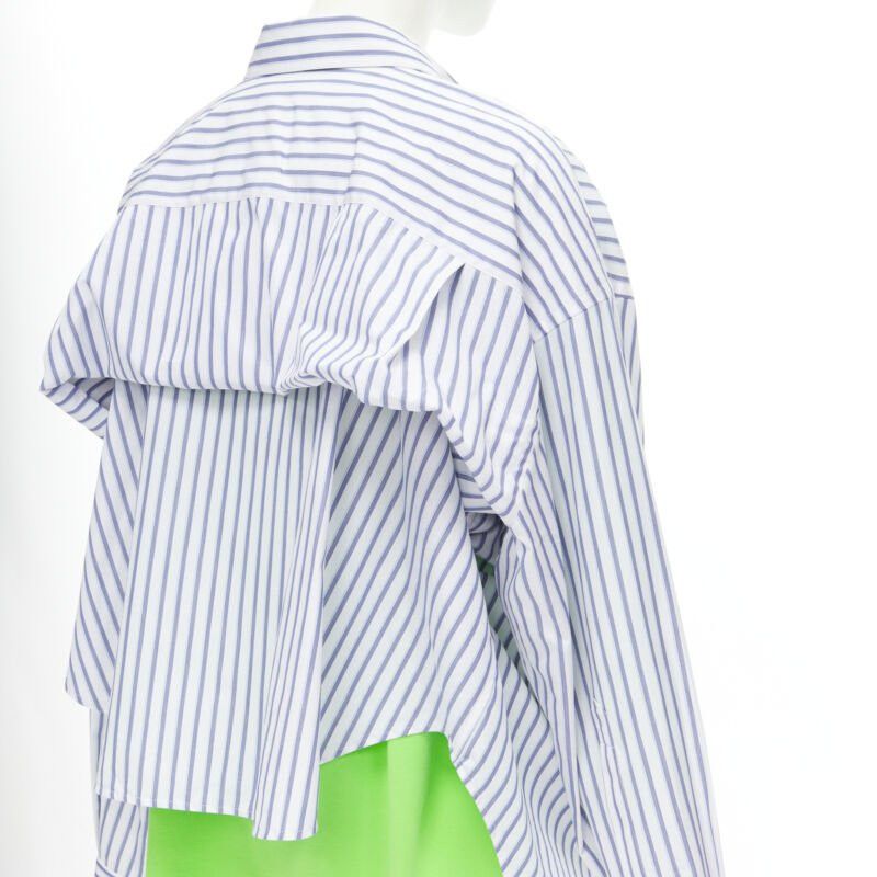 Balenciaga new BALENCIAGA 2017 green tshirt blue striped shirt 2 way draped top FR34 XS Size XS / US 0-2 / IT 36-38 - 9 Thumbnail