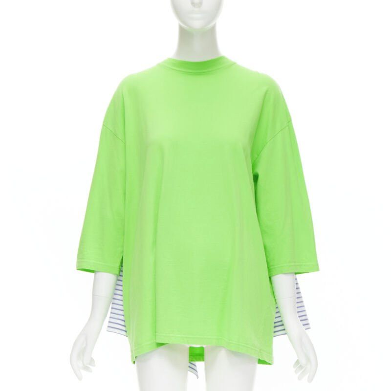 Balenciaga new BALENCIAGA 2017 green tshirt blue striped shirt 2 way draped top FR34 XS Size XS / US 0-2 / IT 36-38 - 2 Thumbnail