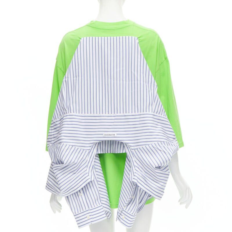 Balenciaga new BALENCIAGA 2017 green tshirt blue striped shirt 2 way draped top FR34 XS Size XS / US 0-2 / IT 36-38 - 7 Thumbnail