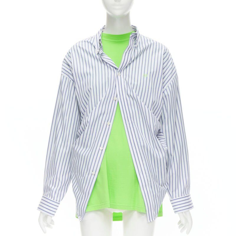 Balenciaga new BALENCIAGA 2017 green tshirt blue striped shirt 2 way draped top FR34 XS Size XS / US 0-2 / IT 36-38 - 3 Thumbnail