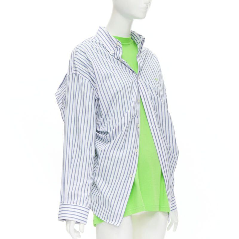 Balenciaga new BALENCIAGA 2017 green tshirt blue striped shirt 2 way draped top FR34 XS Size XS / US 0-2 / IT 36-38 - 4 Thumbnail