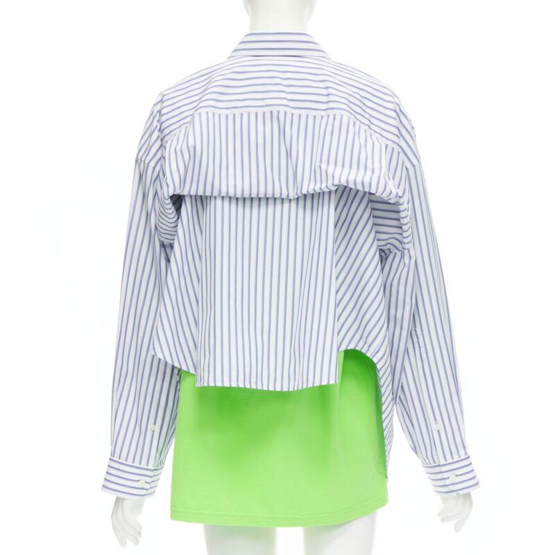 Balenciaga new BALENCIAGA 2017 green tshirt blue striped shirt 2 way draped top FR34 XS Size XS / US 0-2 / IT 36-38 - 6 Thumbnail