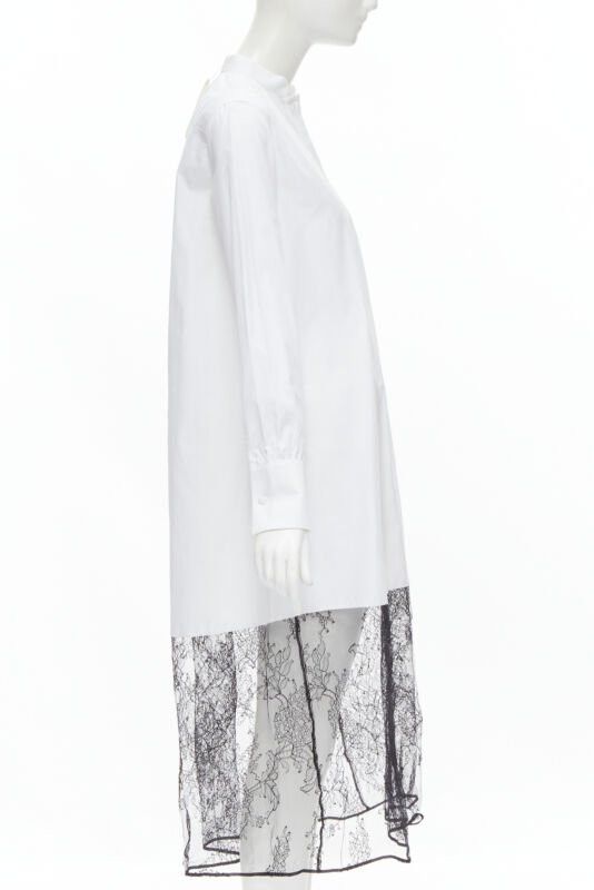 Valentino new VALENTINO white cotton black floral lace hem shirt dress IT36 XS Size XS / US 0-2 / IT 36-38 - 4 Thumbnail