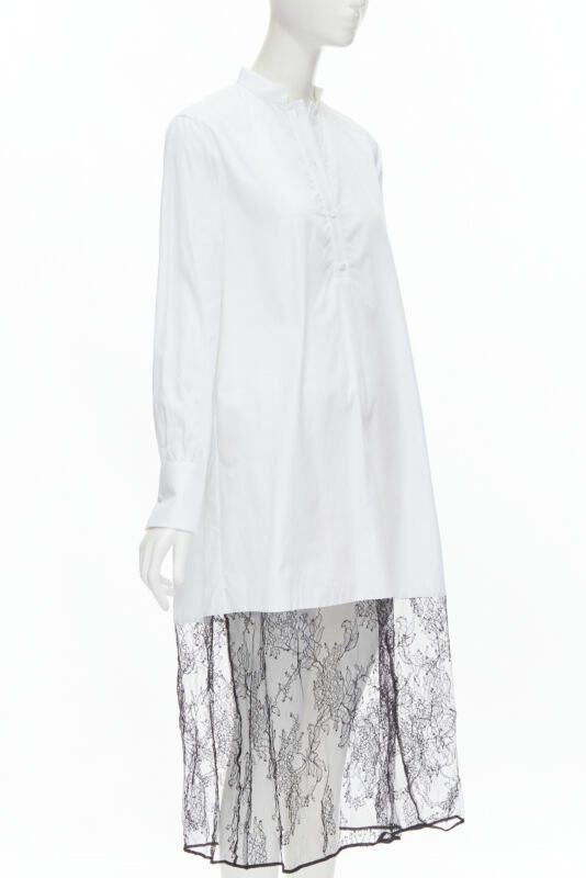 Valentino new VALENTINO white cotton black floral lace hem shirt dress IT36 XS Size XS / US 0-2 / IT 36-38 - 3 Thumbnail