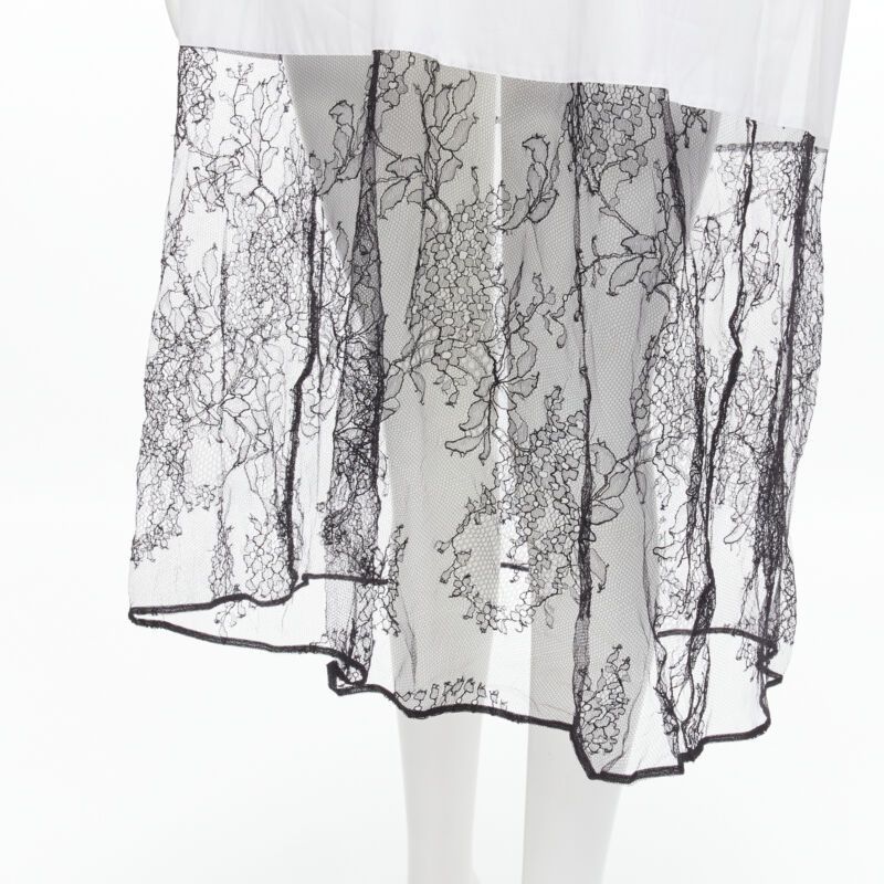 Valentino new VALENTINO white cotton black floral lace hem shirt dress IT36 XS Size XS / US 0-2 / IT 36-38 - 2 Thumbnail