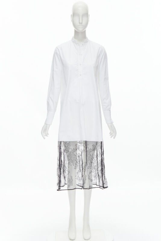 Valentino new VALENTINO white cotton black floral lace hem shirt dress IT36 XS Size XS / US 0-2 / IT 36-38 - 10 Thumbnail
