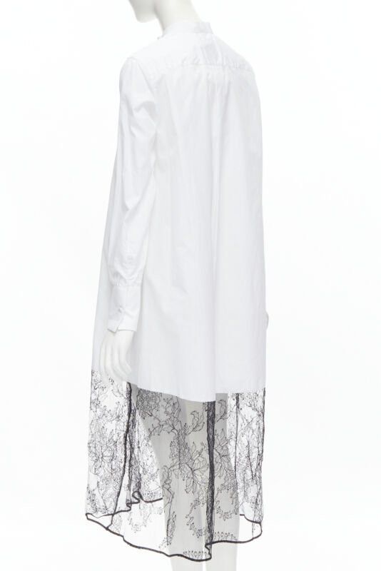 Valentino new VALENTINO white cotton black floral lace hem shirt dress IT36 XS Size XS / US 0-2 / IT 36-38 - 6 Thumbnail