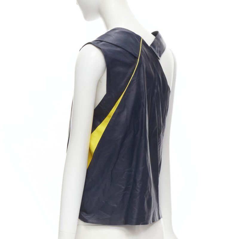 Balenciaga new BALENCIAGA 2010 Runway Ghesquiere navy yellow leather pleated top FR38 S Size S / US 4 / IT 40 - 6 Thumbnail