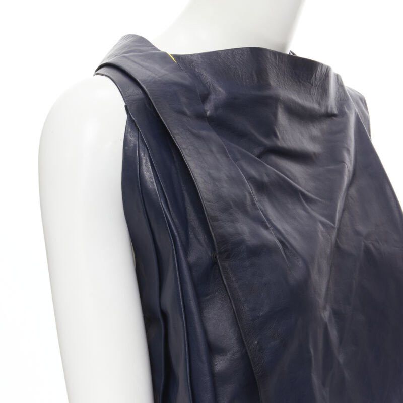 Balenciaga new BALENCIAGA 2010 Runway Ghesquiere navy yellow leather pleated top FR38 S Size S / US 4 / IT 40 - 8 Thumbnail