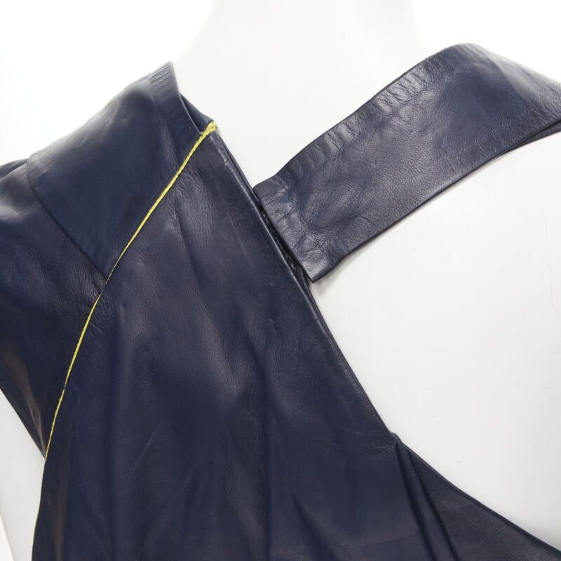 Balenciaga new BALENCIAGA 2010 Runway Ghesquiere navy yellow leather pleated top FR38 S Size S / US 4 / IT 40 - 10 Thumbnail