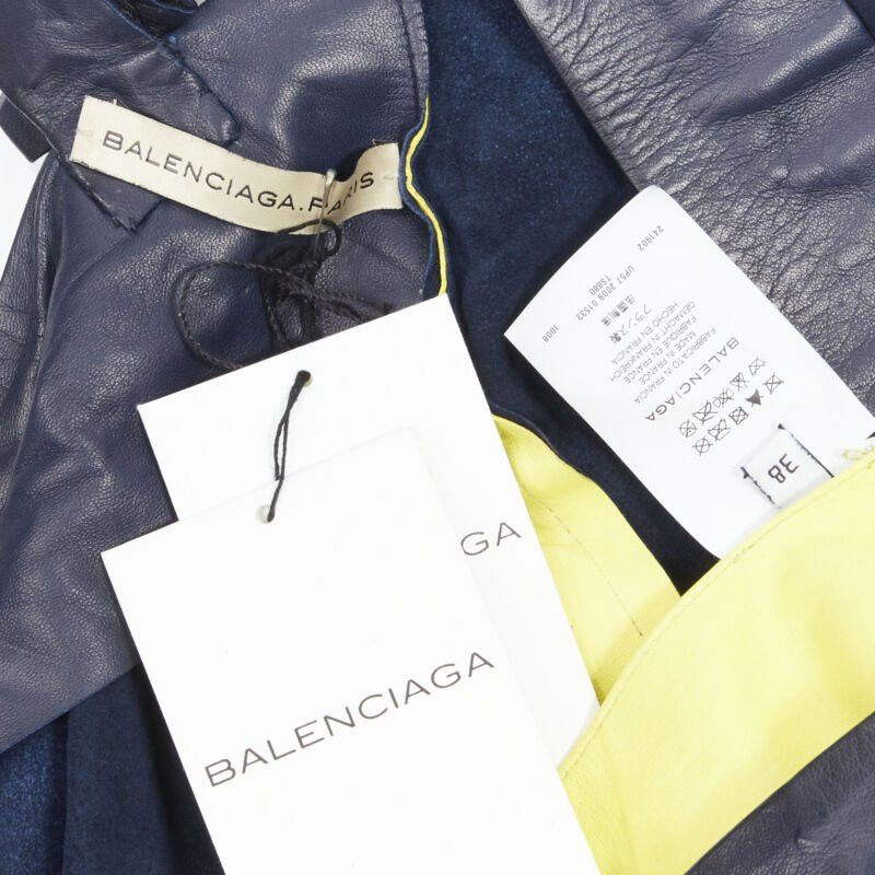 Balenciaga new BALENCIAGA 2010 Runway Ghesquiere navy yellow leather pleated top FR38 S Size S / US 4 / IT 40 - 11 Thumbnail