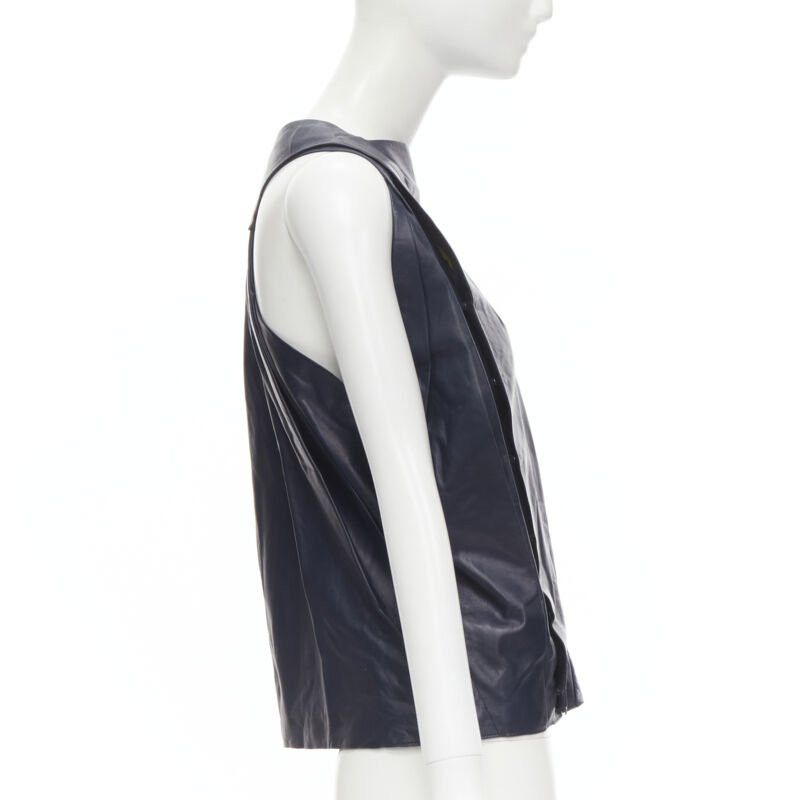 Balenciaga new BALENCIAGA 2010 Runway Ghesquiere navy yellow leather pleated top FR38 S Size S / US 4 / IT 40 - 4 Thumbnail