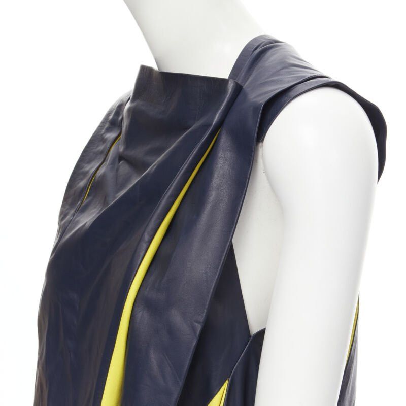 Balenciaga new BALENCIAGA 2010 Runway Ghesquiere navy yellow leather pleated top FR38 S Size S / US 4 / IT 40 - 7 Thumbnail