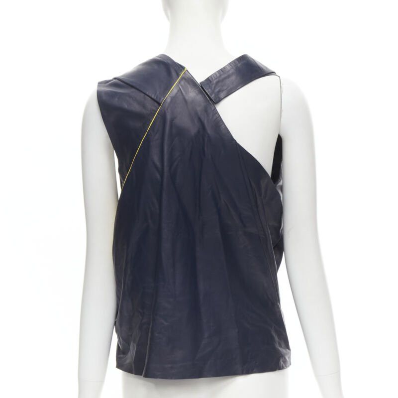 Balenciaga new BALENCIAGA 2010 Runway Ghesquiere navy yellow leather pleated top FR38 S Size S / US 4 / IT 40 - 5 Thumbnail