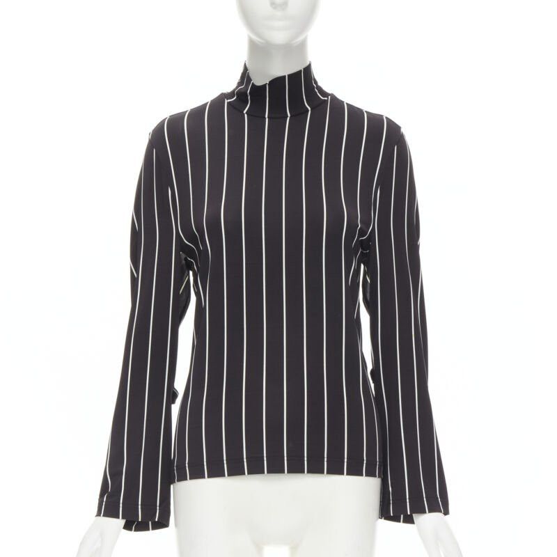 Balenciaga BALENCIAGA 2016 black white vertical stripe 2-way tie sleeve turtleneck top XS Size XS / US 0-2 / IT 36-38 - 3 Thumbnail