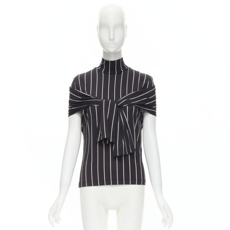 Balenciaga BALENCIAGA 2016 black white vertical stripe 2-way tie sleeve turtleneck top XS Size XS / US 0-2 / IT 36-38 - 12 Thumbnail