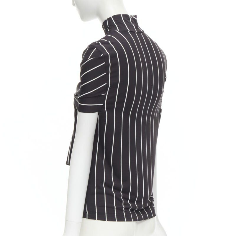 Balenciaga BALENCIAGA 2016 black white vertical stripe 2-way tie sleeve turtleneck top XS Size XS / US 0-2 / IT 36-38 - 9 Thumbnail