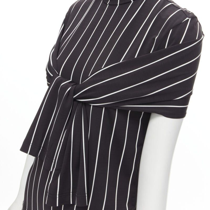 Balenciaga BALENCIAGA 2016 black white vertical stripe 2-way tie sleeve turtleneck top XS Size XS / US 0-2 / IT 36-38 - 2 Thumbnail