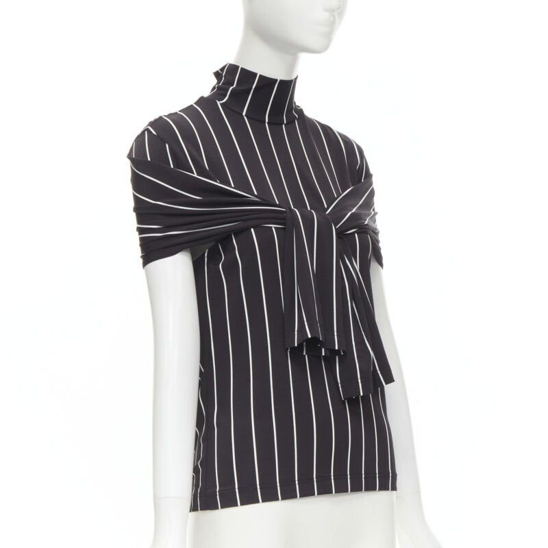 Balenciaga BALENCIAGA 2016 black white vertical stripe 2-way tie sleeve turtleneck top XS Size XS / US 0-2 / IT 36-38 - 4 Thumbnail