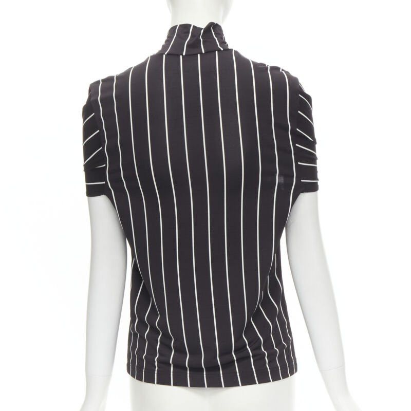Balenciaga BALENCIAGA 2016 black white vertical stripe 2-way tie sleeve turtleneck top XS Size XS / US 0-2 / IT 36-38 - 8 Thumbnail
