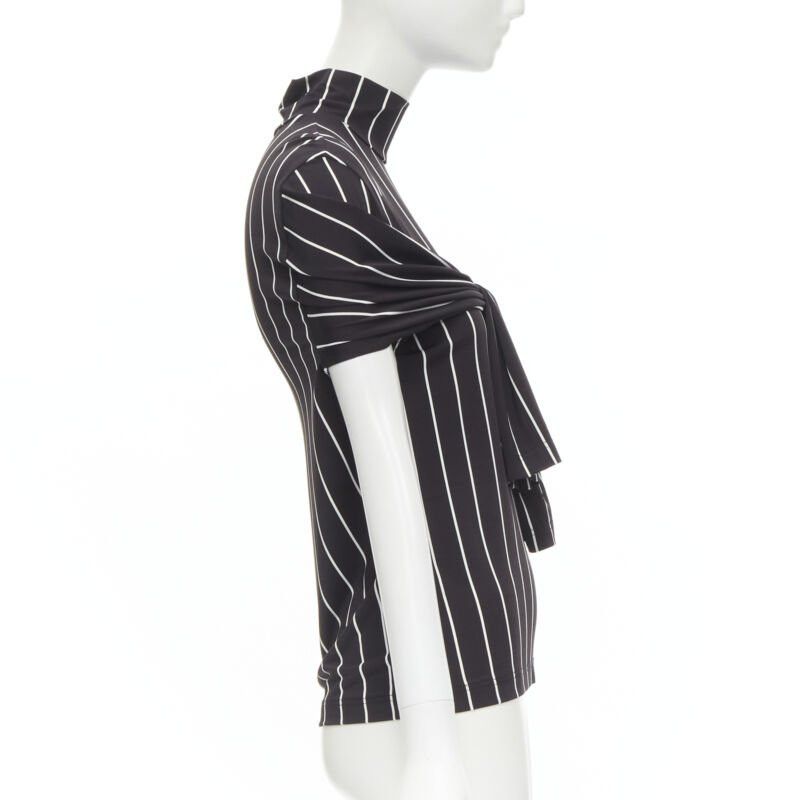Balenciaga BALENCIAGA 2016 black white vertical stripe 2-way tie sleeve turtleneck top XS Size XS / US 0-2 / IT 36-38 - 5 Thumbnail