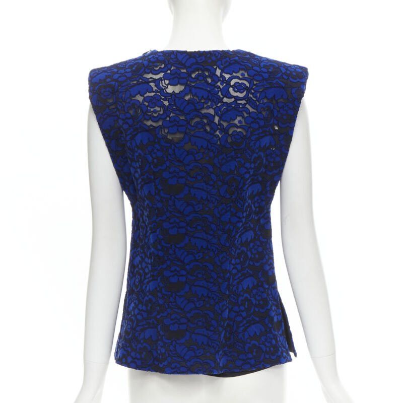 Louis Vuitton LOUIS VUITTON 2017 Runway cobalt blue floral velvet effect lace vest FR36 XS Size XS / US 0-2 / IT 36-38 - 5 Thumbnail