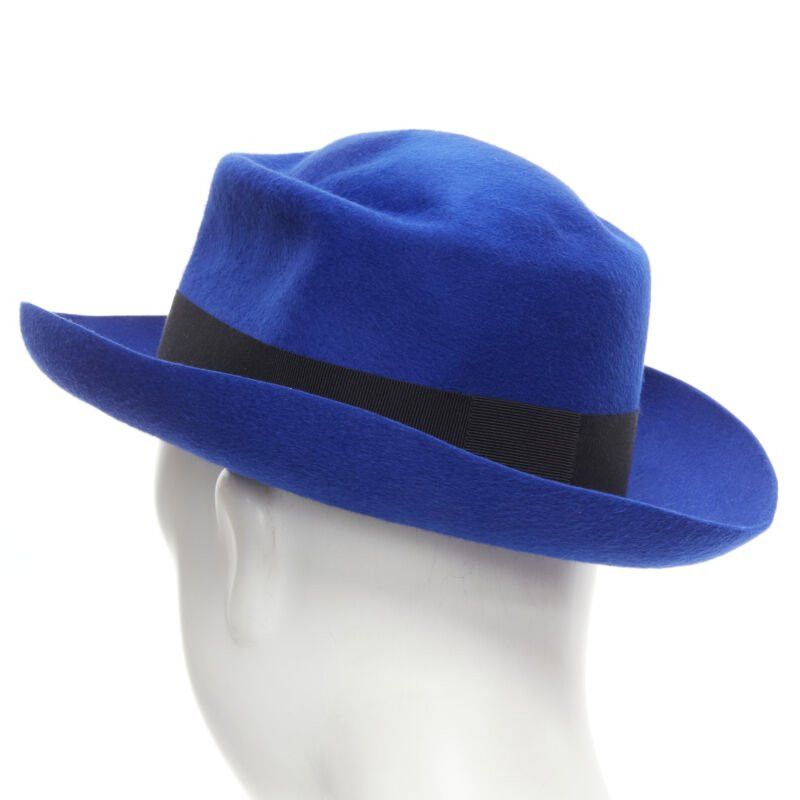 Maison Michel new MAISON MICHEL Tiger cobalt blue wool felt black grosgrain fedora hat 57cm Size ONE SIZE - 6 Thumbnail