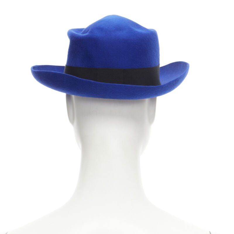 Maison Michel new MAISON MICHEL Tiger cobalt blue wool felt black grosgrain fedora hat 57cm Size ONE SIZE - 5 Thumbnail