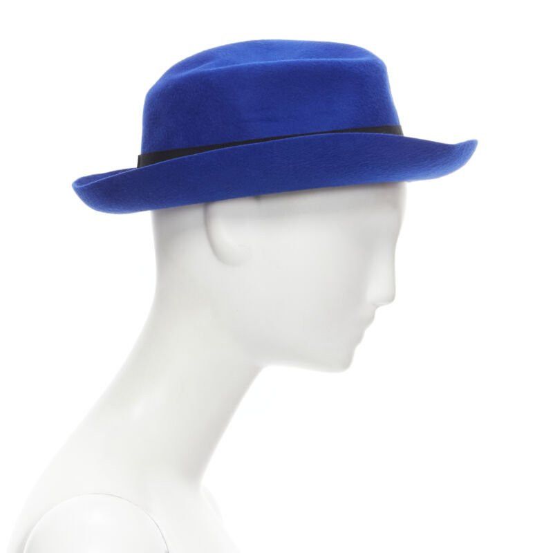 Maison Michel new MAISON MICHEL Tiger cobalt blue wool felt black grosgrain fedora hat 57cm Size ONE SIZE - 4 Thumbnail