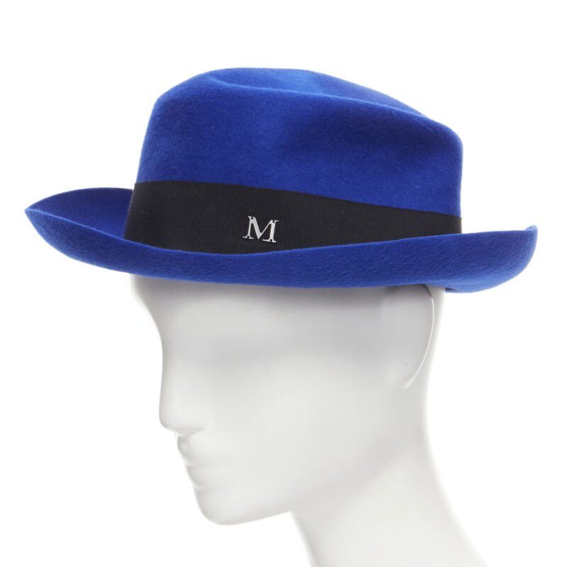 Maison Michel new MAISON MICHEL Tiger cobalt blue wool felt black grosgrain fedora hat 57cm Size ONE SIZE - 2 Thumbnail