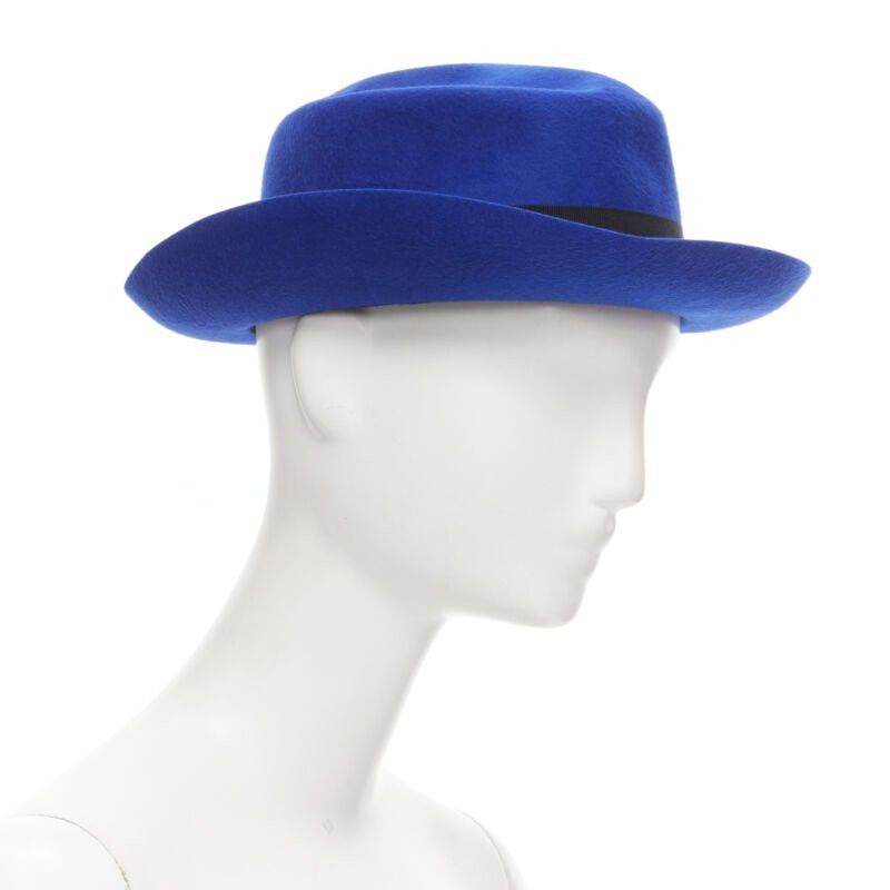 Maison Michel new MAISON MICHEL Tiger cobalt blue wool felt black grosgrain fedora hat 57cm Size ONE SIZE - 3 Thumbnail