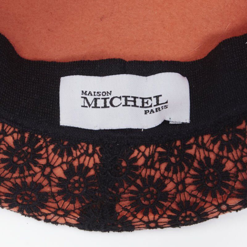 Maison Michel MAISON MICHEL black floral lace orange felt black pearl chain fedora hat 52cm Size ONE SIZE - 7 Thumbnail