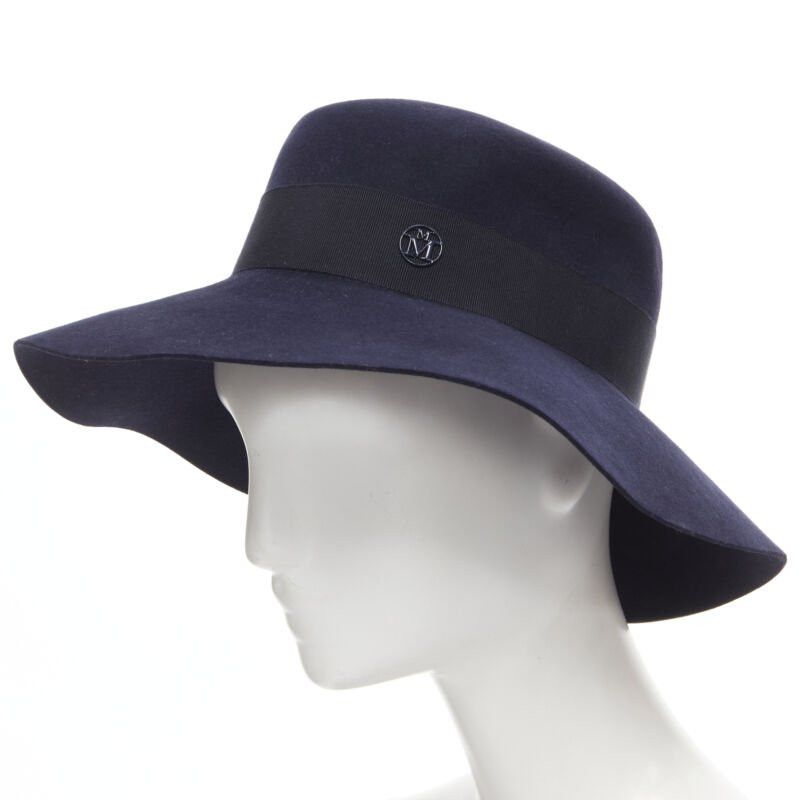 Maison Michel new MAISON MICHEL navy blue black grosgrain M logo detail fedora hat S 56cm Size ONE SIZE - 2 Thumbnail