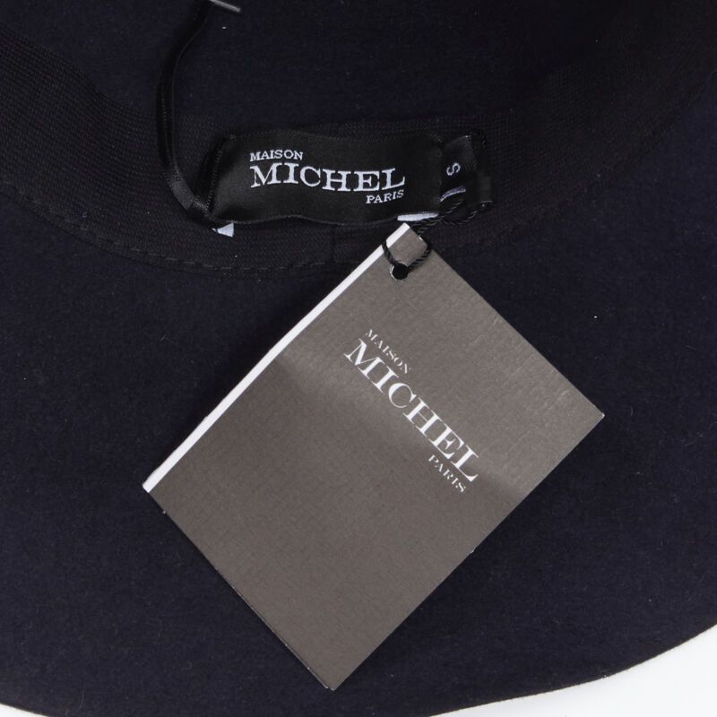 Maison Michel new MAISON MICHEL navy blue black grosgrain M logo detail fedora hat S 56cm Size ONE SIZE - 7 Thumbnail
