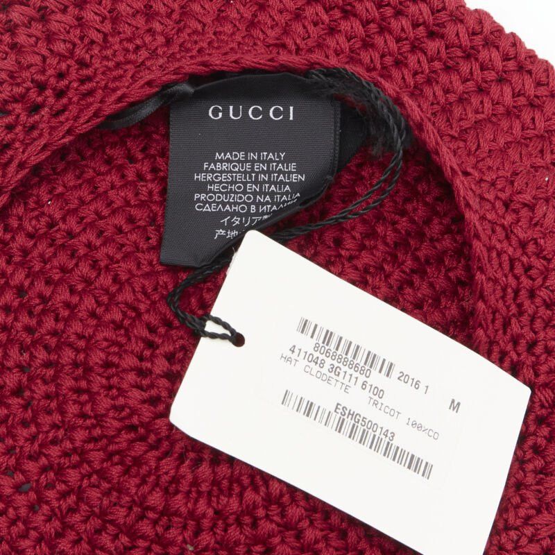 Gucci new GUCCI Michele 100% cotton burgundy red pom pom knit beret hat M 57cm Size ONE SIZE - 6 Thumbnail