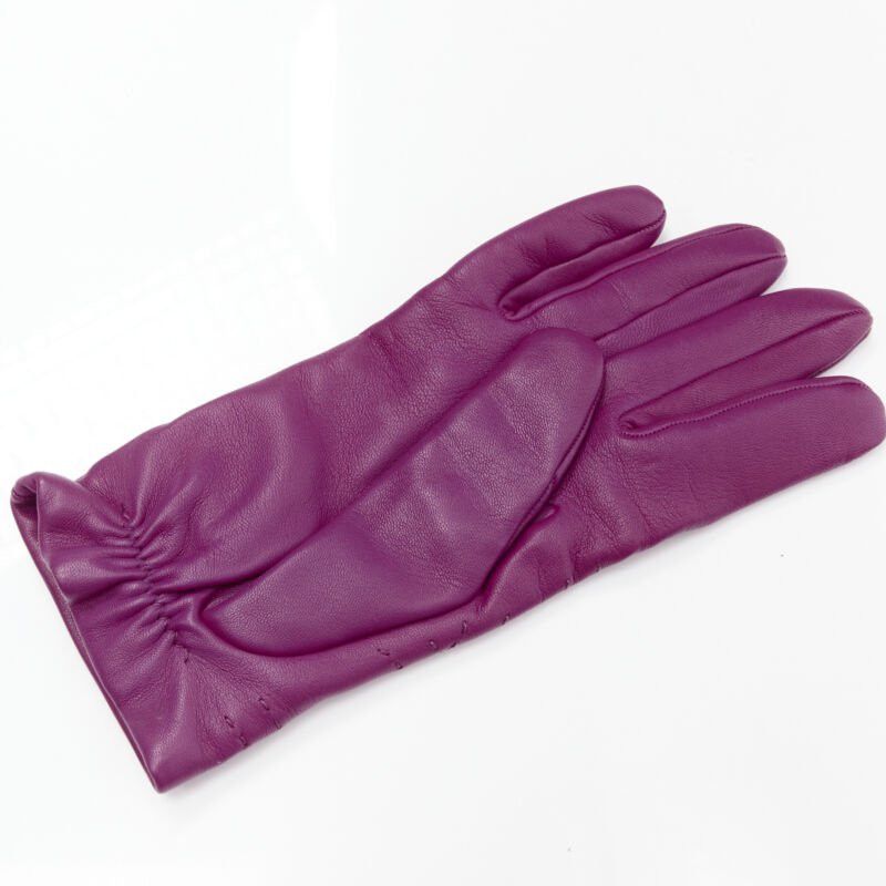 Hermes HERMES purple lamb leather overstitching 100% cashmere lined glove 7.5 Size ONE SIZE - 4 Thumbnail