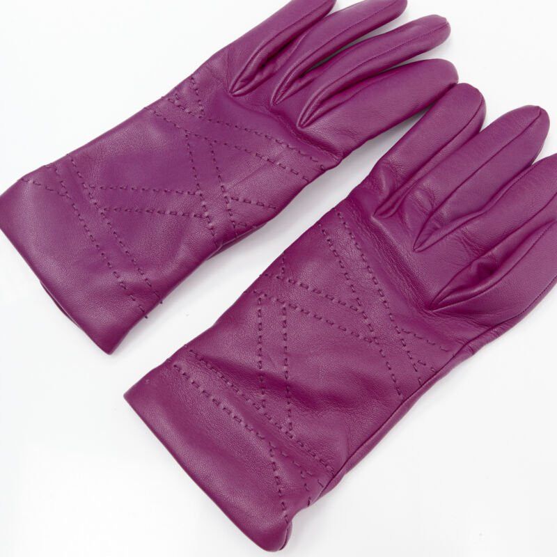 Hermes HERMES purple lamb leather overstitching 100% cashmere lined glove 7.5 Size ONE SIZE - 3 Thumbnail