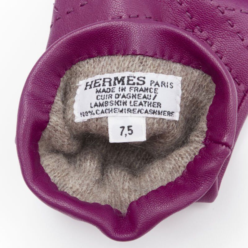 Hermes HERMES purple lamb leather overstitching 100% cashmere lined glove 7.5 Size ONE SIZE - 6 Thumbnail